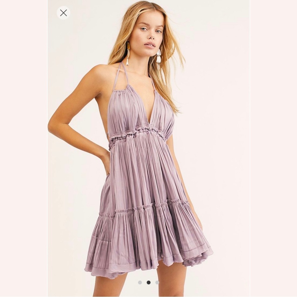 Free People Lavender Pleated Halter Mini Dress